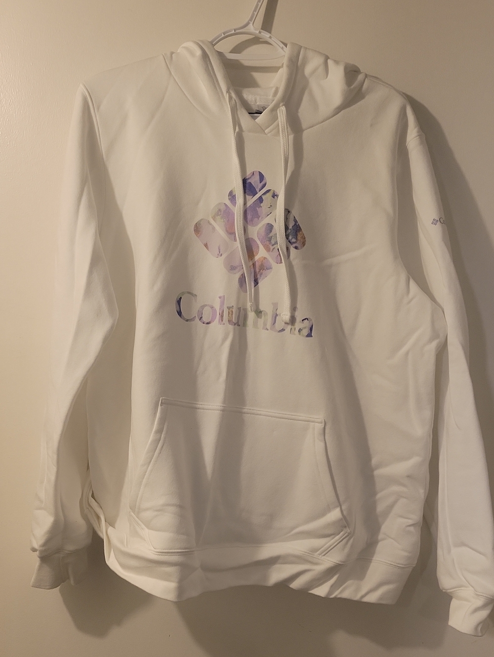 Columbia White Hoodie with Pastel Floral Logo